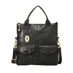   Modern Cargo Black Leather Convertible Tote Bag  
