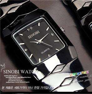 Men Tungsten Steel Fashion Quartz Wrist Watch   Black  
