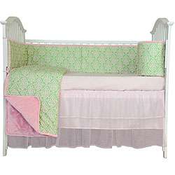   piece Pink and Green Damask Crib Bedding Set  
