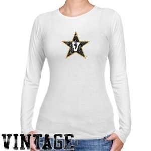 NCAA Vanderbilt Commodores Ladies White Distressed Logo Vintage Long 