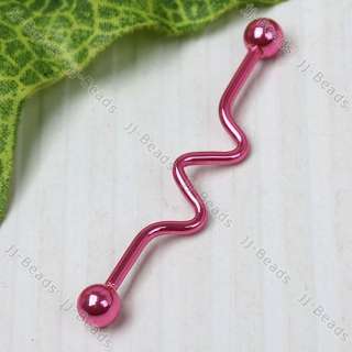 Pink Curve Industrial Bar Barbells Ear Tongue Ring 14g  
