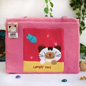  [Lovely Cat] Embroidered Applique Fabric Art Shoulder Tote 