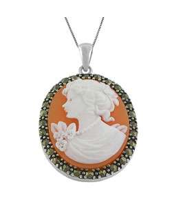 Sterling Silver Marcasite Goddess Cameo Necklace  