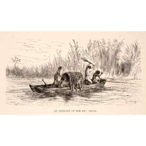  1875 Wood Engraving Aru Canal Canoe Brazil South America 