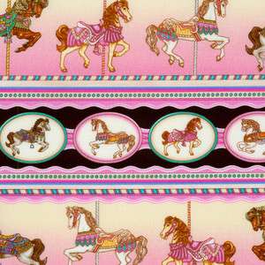 Yard Cotton Fabric  Painted Ponies Carousel Str P  