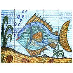 Deep Water Fish Mosaic 15 tile Ceramic Wall Mural  