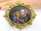   VINTAGE ANTIQUE LARGE 1860S 14K GOLD LIMOGES CHILD SCENIC PIN PENDANT