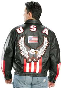 American USA Flag Eagle Bomber LEATHER Jacket  