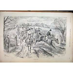  Men Horses Jumping Gate Field 1892 Fox Hunting Print