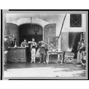   with spaghetti,street counter, Naples, Italy 1890s