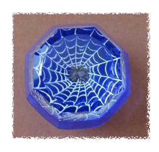 Faceted Art Glass Spider in Web Paperweight, signed  