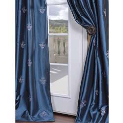 Trophy Azul Embroidered Faux Silk 84 inch Curtain Panel   