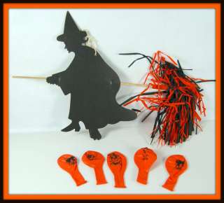 Halloween Vintage Flying WITCH decoration + 5 Balloons  