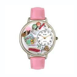 Whimsical Womens Dessert Lover Theme Pink Leather Strap Watch 