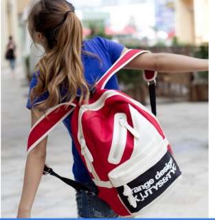   Fashion Canvas Hiking Backpack School Bookbag Red Black Optional