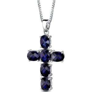   Blue Sapphire CROSS Pendant with 18 inch Silver Necklace peora
