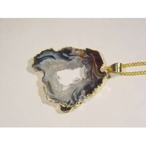   Geode Druzy Slice Pendant with Free 18 Silver Chain 