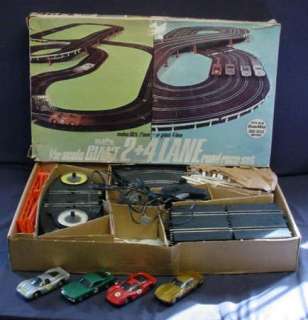 1960S ELDON 1/32 SLOT CAR 2+4 LANE ROAD RACE SET W/BOX  
