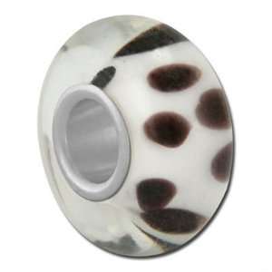  14mm White with Black Dots Large Hole Glass Beads Jewelry