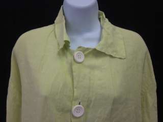 FLAX Neon Green Linen Button Down Shirt Top Sz S  