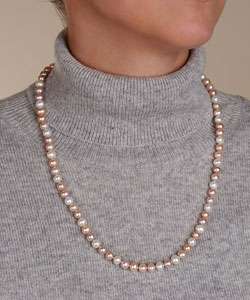 DaVonna White and Pink Freshwater Pearl 24 inch Necklace (6.5 7 mm 