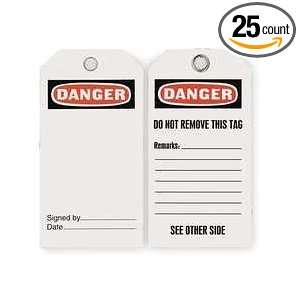 Industrial Grade 2RMW7 Accident Prevention Tag, Danger, Pk 25  