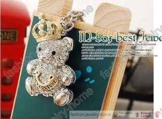 Fashion Full crystal Lovely bears Crown silver plated Necklace  