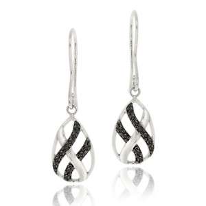 925 Silver Black Diamond Accent Dangle Earrings  