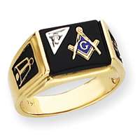   Gold AA Diamond .011 Chip Mens Masonic Ring Masons Temple  