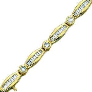 14K Yellow Gold 3 ct. Round and Baguette Cut Diamond Tennis Bracelet