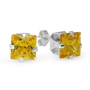  Sterling Silver 3mm Yellow Topaz CZ Cubic Zirconia Square 