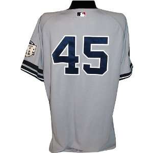  Carl Pavano #45 2008 Yankees Game Issued Road Grey Jersey 