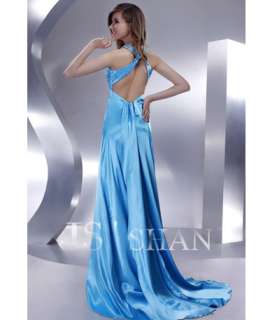 JSSHAN Sexy Halter Satin Bead Long Party Ball Formal Prom Gown Evening 