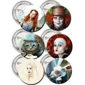 Set of 6 Tim Burton   Alice in Wonderland 2010   Buttons Pins Badge 1 