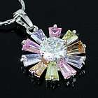 Multi Color Simulated Topaz Flower Pendant & Necklace SN303