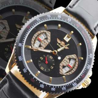 New Automatic Black Wrist Leather Mechanical Mens Watch  