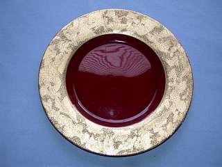 Vintage Ruby Red Glass Platter w/Gold on Gold Overlay  