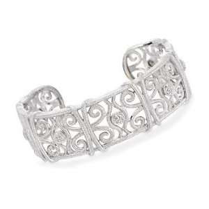  .20 ct. t.w. Diamond Scrolled Cuff In Sterling Silver 