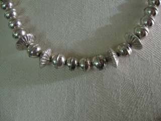   Sterling Silver Graduated Pearl Concho Handmade Bench Bead Necklace