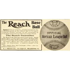 1909 Ad American Professional MLB League A. J. Reach Baseball Sports 