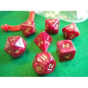   Set of 7 Pearled Red Dice with Clear Dice Bag Toys & Games
