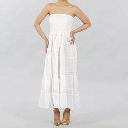 Meetu Magic Womens White Lace trimmed Cotton Maxi Dress   