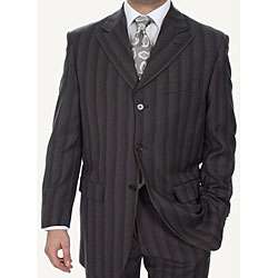 Ferrecci Mens Brown Striped Three Button Suit  