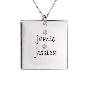  Silver 2 Name Birthstone Square Necklace Jewelry