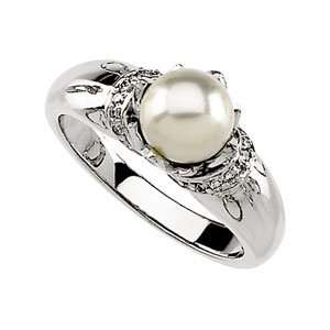  07.00 Mm/.07 CT TW 14K White Gold Cultured Pearl & Diamond 