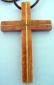 Wooden Wood Pectoral Brown Cross With 30 Rope Cord Necklace 3 1/4 