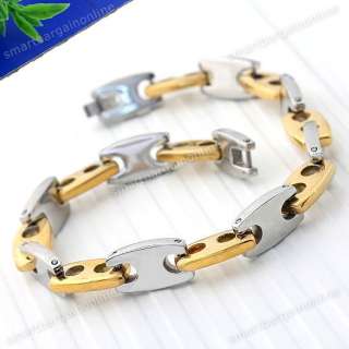 Two Tone Anchor Chain Stainless Steel Men Boy Bracelet Link Bangle 