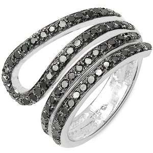  0.74 Carat Genuine Black Diamond Sterling Silver Ring 