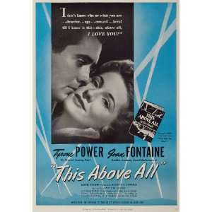 1942 Movie Ad This Above All Tyrone Power Joan Fontaine   Original 