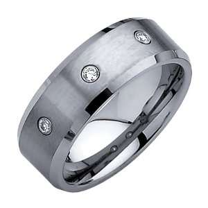  8mm 3 Three Stone Diamond Bezel Tungsten Wedding Band Ring 
